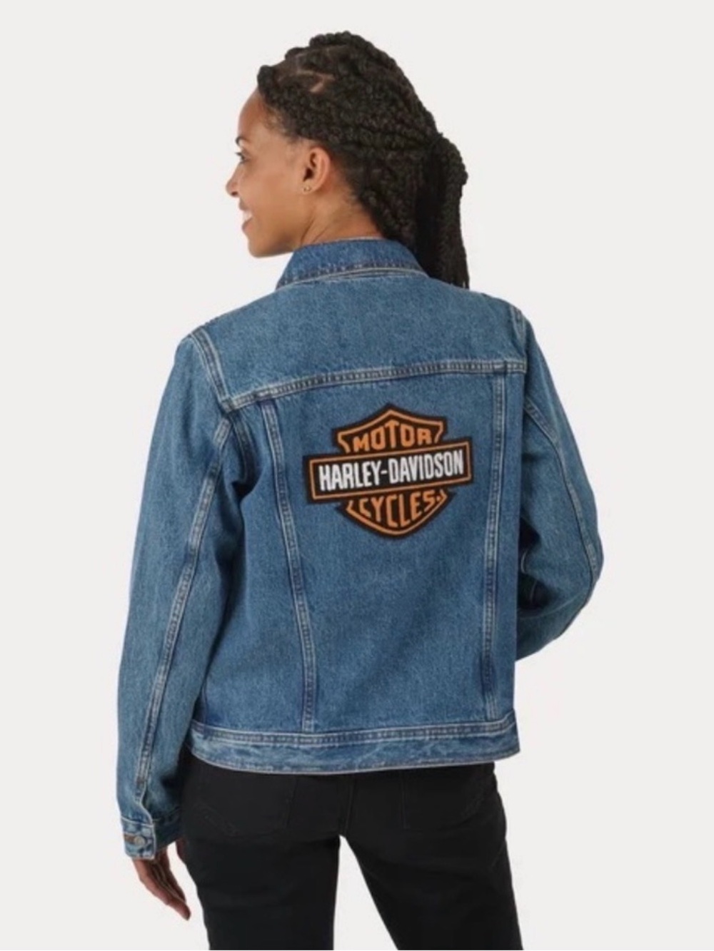 Harley-Davidson Blue Denim Jacket with Orange Logo Patch